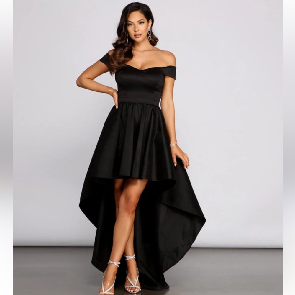 Windsor Black Off-Shoulder High-Low Cocktail Dress